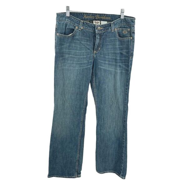 Harley-Davidson boot cut blue jeans 10 regular mid rise EUC - Picture 1 of 13